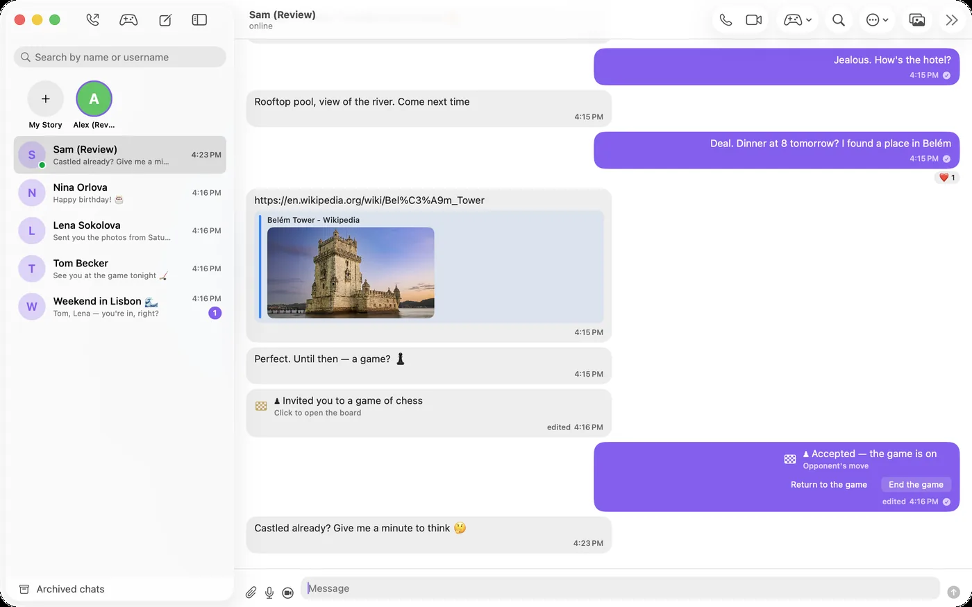 Dialr for Mac: chat list and a conversation